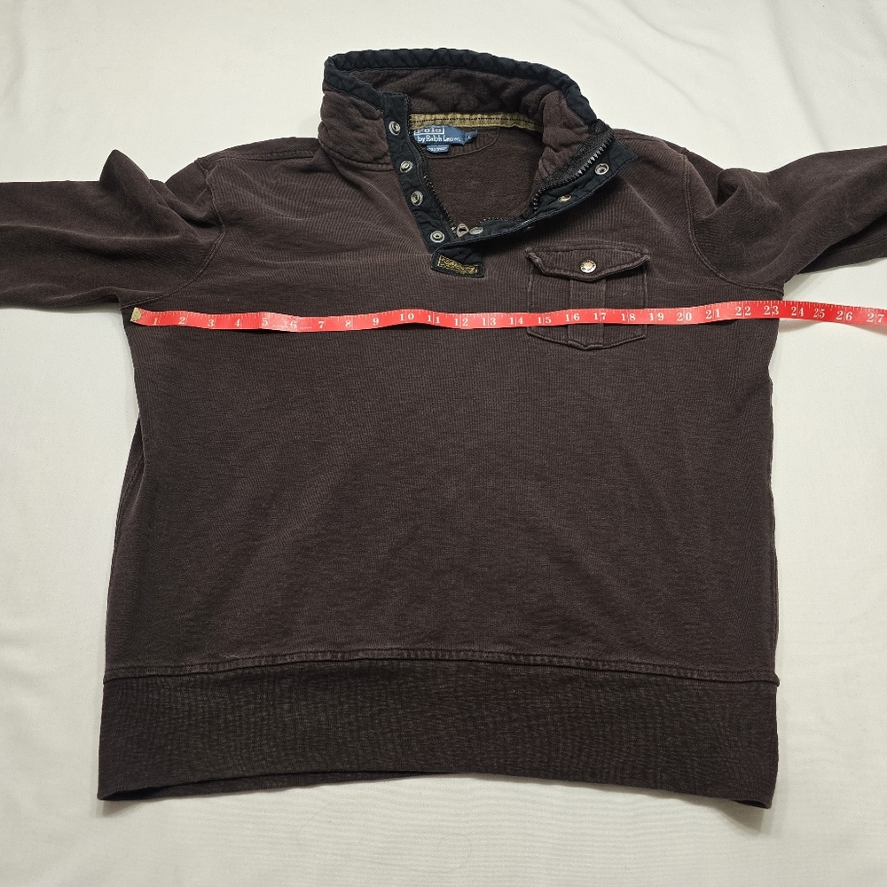 Vintage Polo Ralph Lauren Brown Pullover 1/4 Zip Snap Sweatshirt Size Large - Picture 4 of 6